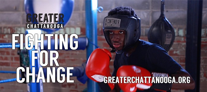This photo displays "Fighting for Change," a film about a Chattanooga boxing program that serves at-risk youth. The film has been nominated for a Midsouth Regional Emmy Award by the Nashville/Midsouth Chapter of the National Academy of Television Arts and Sciences.