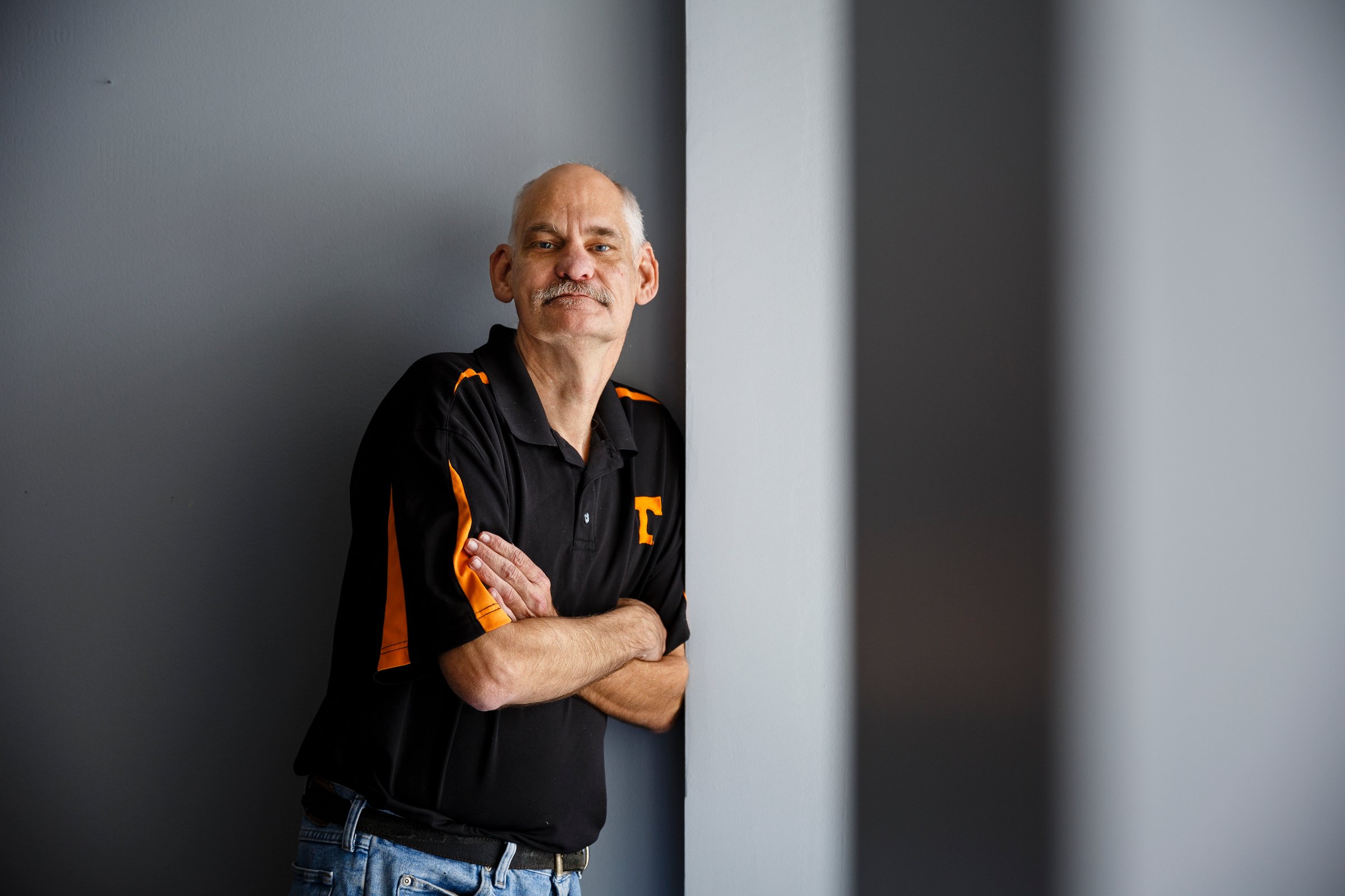 Todd Barksdale poses for a portrait at the Partnership for Families, Children and Adults on Thursday, Nov. 29, 2018, in Chattanooga, Tenn. Mr. Barksdale received aid from the Neediest Cases Fund to help repair his truck after dedicating years of his own service to the Partnership for Families, Children and Adults' Services for the Deaf and Hard of Hearing program.