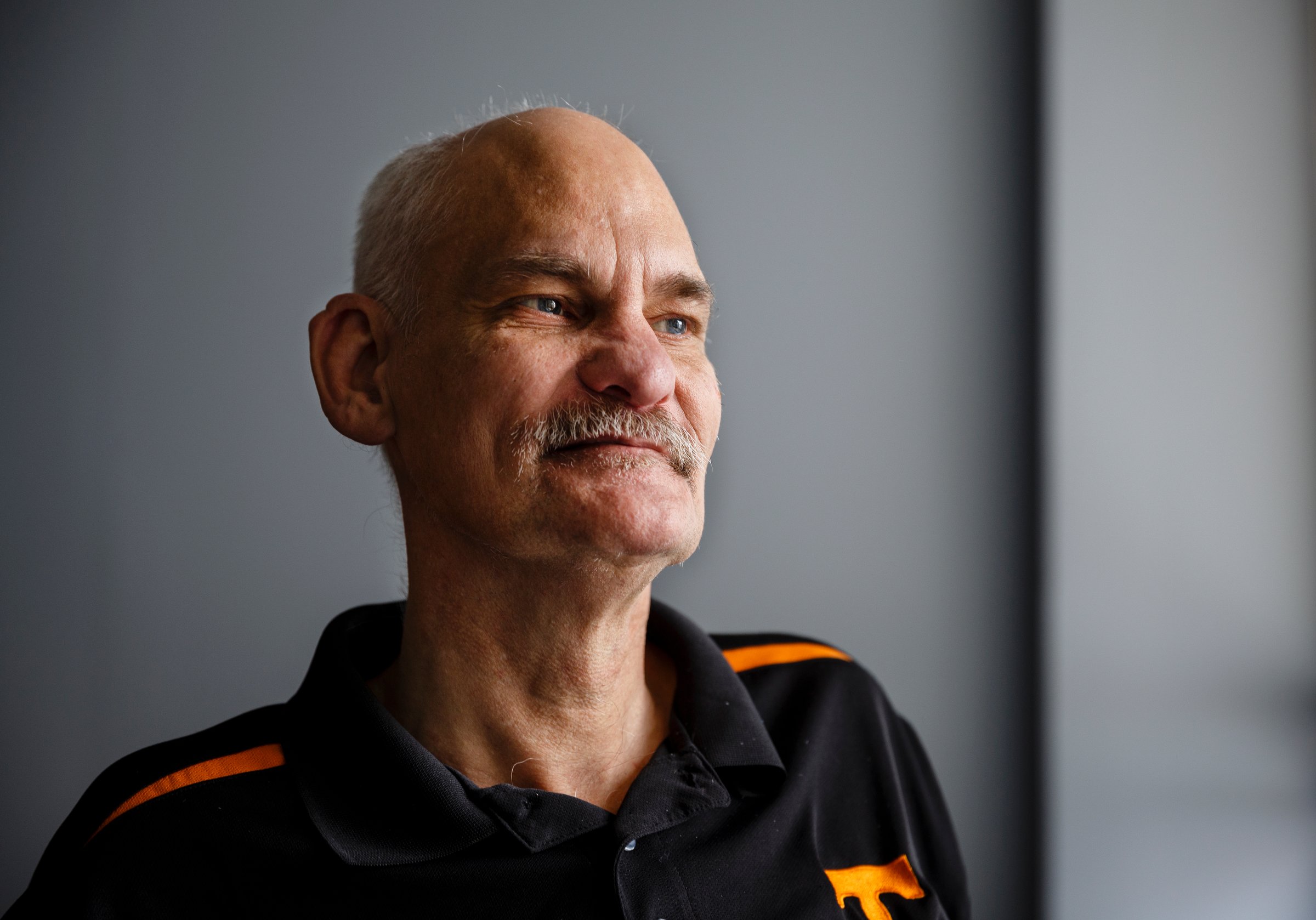 Todd Barksdale poses for a portrait at the Partnership for Families, Children and Adults on Thursday, Nov. 29, 2018, in Chattanooga, Tenn. Mr. Barksdale received aid from the Neediest Cases Fund to help repair his truck after dedicating years of his own service to the Partnership for Families, Children and Adults' Services for the Deaf and Hard of Hearing program.