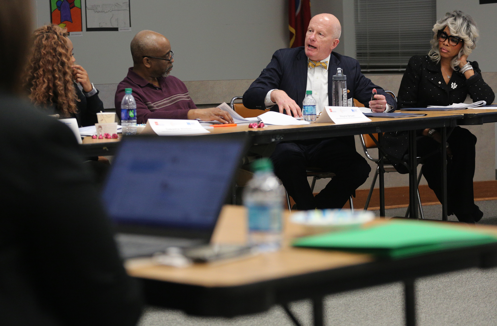 Gary Henry, a professor at Vanderbilt and researcher, gives a presentation during a workshop Monday, December 3, 2018 at the Hamilton County Schools Board of Education office in Chattanooga, Tennessee. Henry gave guiding principles for improving Tennessee's lowest performing schools based on research he has conducted.