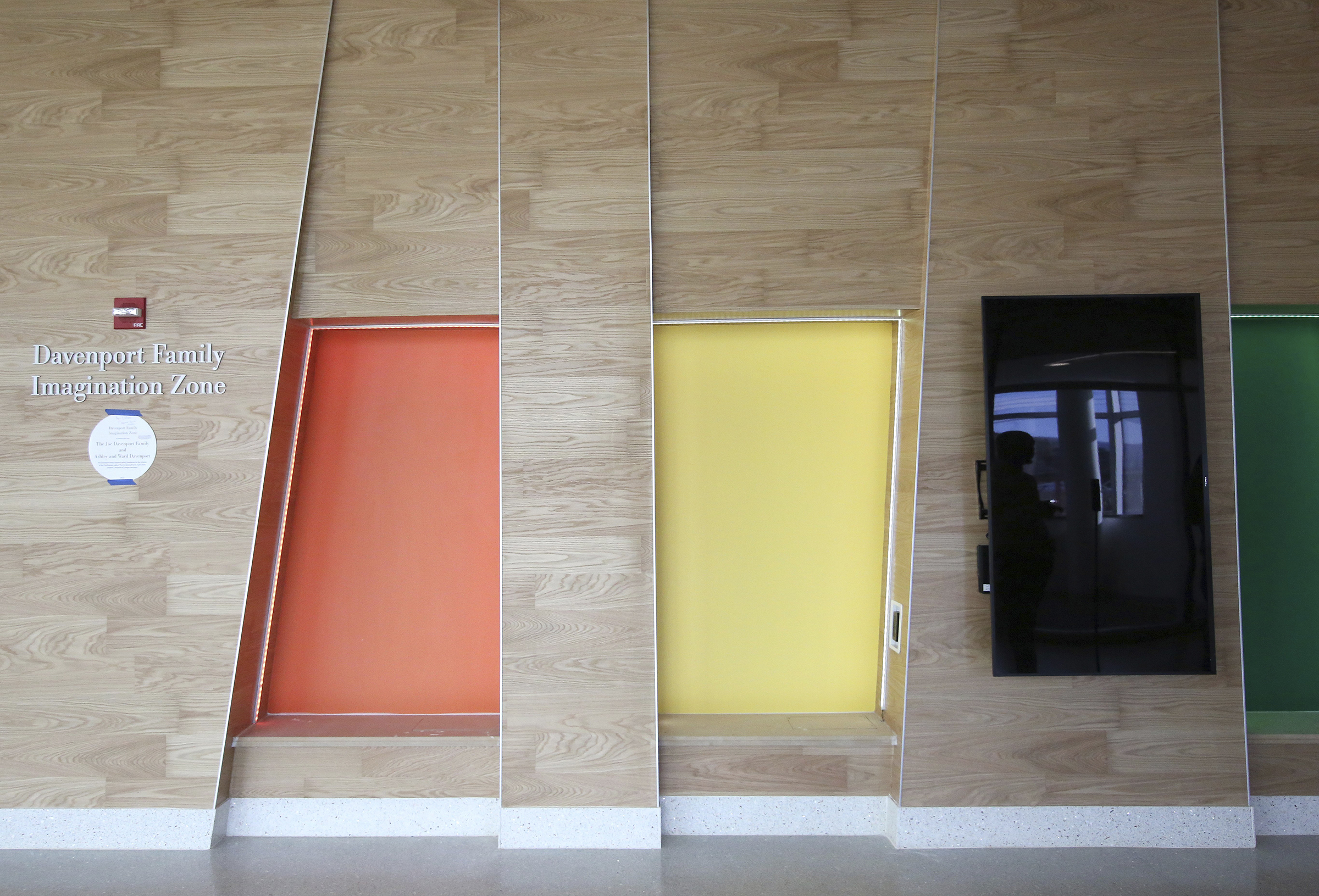 Staff photo by Erin O. Smith / The entryway at Erlanger's new children's outpatient center has several seated spaces built into the design of the wall Wednesday, Nov. 28, 2018 in Chattanooga, Tennessee.