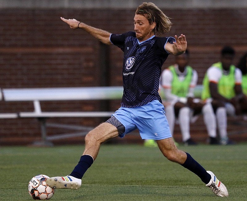 Chattanooga FC's Juan Hernandez, shown during a match against Inter Nashville FC in July at Finley Stadium, has committed to be part of the team again in 2019, its first season as a professional soccer club after 10 years of amateur competition.