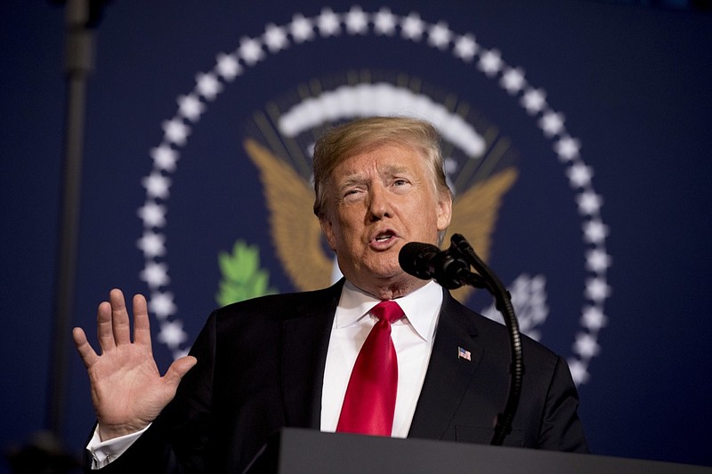 In this Dec. 7, 2018, photo, President Donald Trump speaks the 2018 Project Safe Neighborhoods National Conference in Kansas City, Mo. Trump's growing legal peril has unnerved Republicans who believe the turmoil has left the president increasingly vulnerable as he gears up for what is sure to be a nasty fight for re-election. (AP Photo/Andrew Harnik)