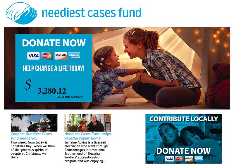 This is a screenshot of the Times Free Press' Neediest Cases Fund website.