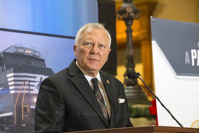 Georgia Governor Nathan Deal speaks during a press conference at the Georgia State Capitol building in Atlanta, Wednesday, December 12, 2018. Fortune 500 company Norfolk Southern officially announced Wednesday that they will be moving their headquarters to Atlanta. They will be building in Atlanta's Midtown community. (Alyssa Pointer/Atlanta Journal-Constitution via AP)