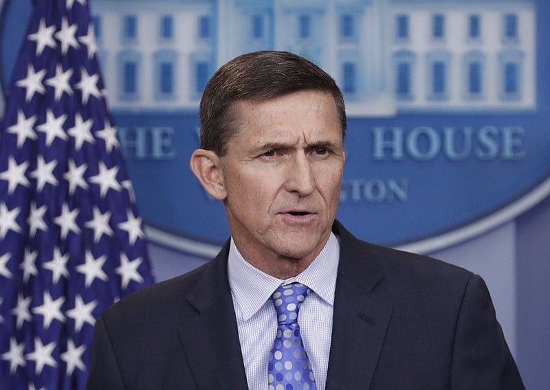 In this Feb. 1, 2017, file photo, then - National Security Adviser Michael Flynn speaks during the daily news briefing at the White House, in Washington. Flynn is relaxed and hopeful even as the possibility of prison looms when he's sentenced in the Russia probe Tuesday, Dec. 18, 2018. The retired three-star general pleaded guilty last year to lying to the FBI about conversations he had with the then-Russian ambassador to the U.S. during President Donald Trump's White House transition. (AP Photo/Carolyn Kaster, File)