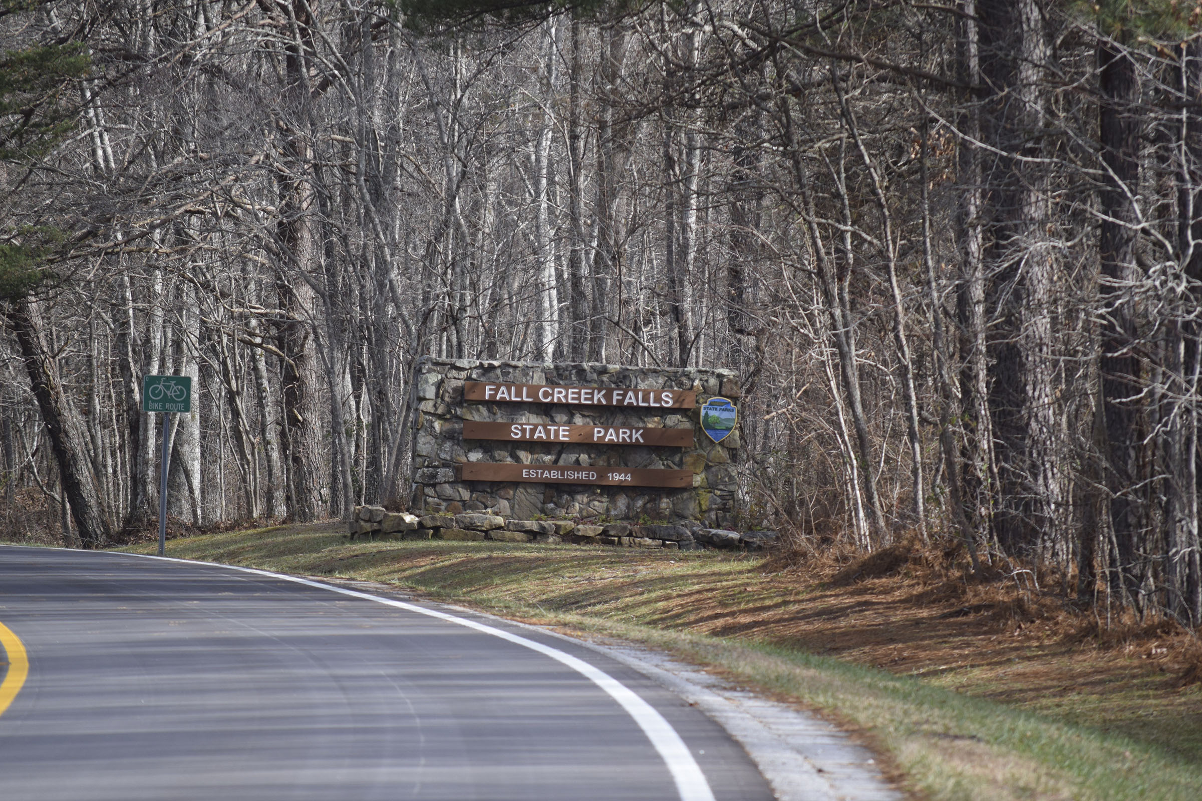 The south entrance to Fall Creek Falls State Park is seen on Dec. 13, 2018.