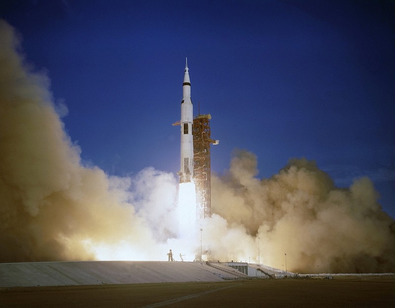 In this Dec. 21, 1968, file photo, the Apollo 8 crew lifts off from the Kennedy Space Center in Florida. Friday, Dec. 21, 2018 marks the 50th anniversary of the historic mission. (AP Photo/File)