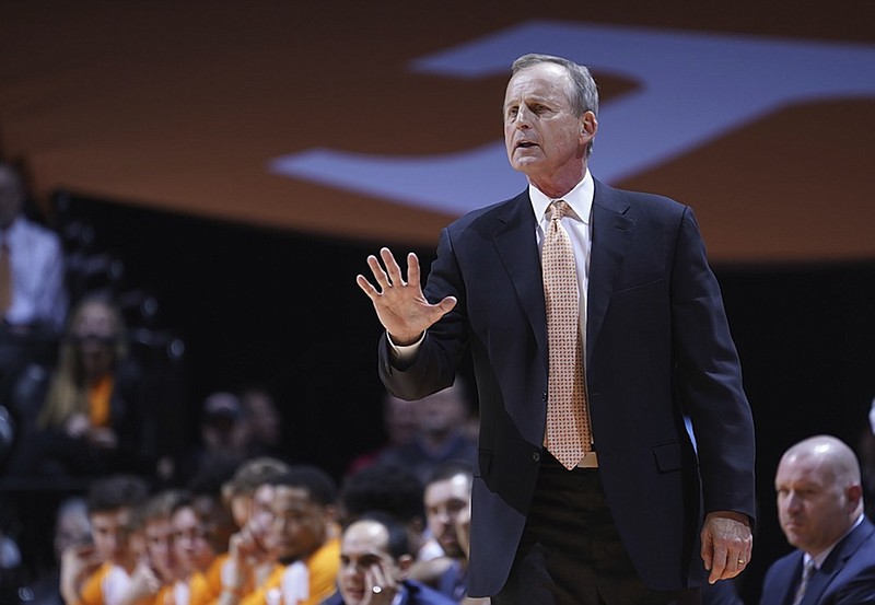 Tennessee men's basketball coach Rick Barnes tells his team to slow down during Wednesday night's game against Samford in Knoxville. The third-ranked Volunteers topped their visitors 83-70 to improve to 9-1.