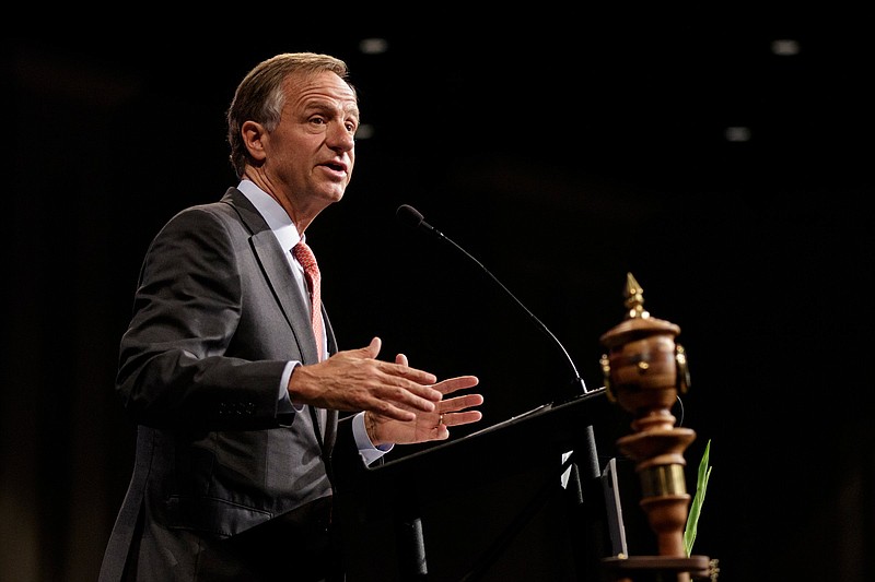 Gov. Bill Haslam gives the commencement address during Chattanooga State Technical Community College's Tennessee College of Applied Technology commencement ceremony at Abba's House on Friday, July 27, 2018, in Chattanooga, Tenn. Many of TCAT's graduates are part of Gov. Haslam's Drive to 55 initiative, which aims to increase the number of Tennesseeans with post-secondary educations to 55 percent by 2025.