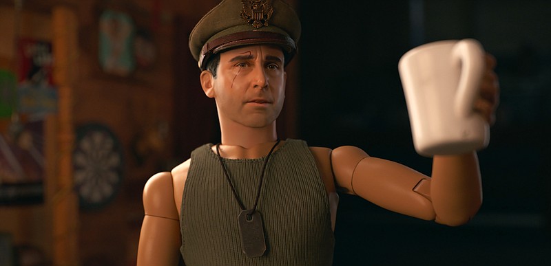This image released by Universal Pictures shows Cap'n Hogie, voiced by Steve Carell, in "Welcome to Marwen." (Universal Pictures via AP)