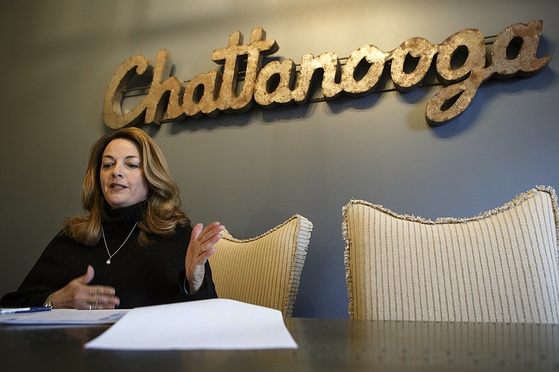 Kim Bass, incoming president of the Greater Chattanooga Association of Realtors, speaks with the Times Free Press at The Group Real Estate Brokerage on Tuesday, Nov. 20, 2018 in Chattanooga, Tenn.