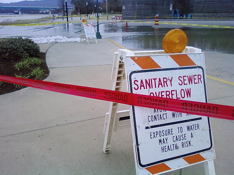 Heavy rain or pump failures can cause overflows in Chattanooga's combined sewer system, sending sewage into the streets and the Tennessee River. 