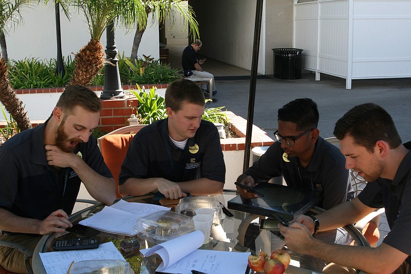 In San Diego, California, for the Students for the Exploration and Development of Space Rocketry awards ceremony are, from left, Caleb Pace, Jace Sullivan, Ashwyn Sam and Ben Shell.