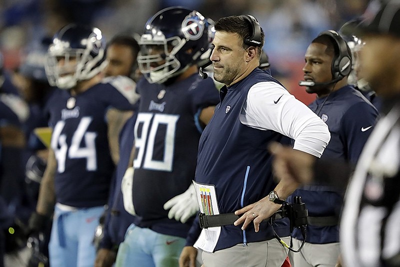 Tennessee Titans coach Mike Vrabel watches Sunday's game against the Indianapolis Colts in Nashville.