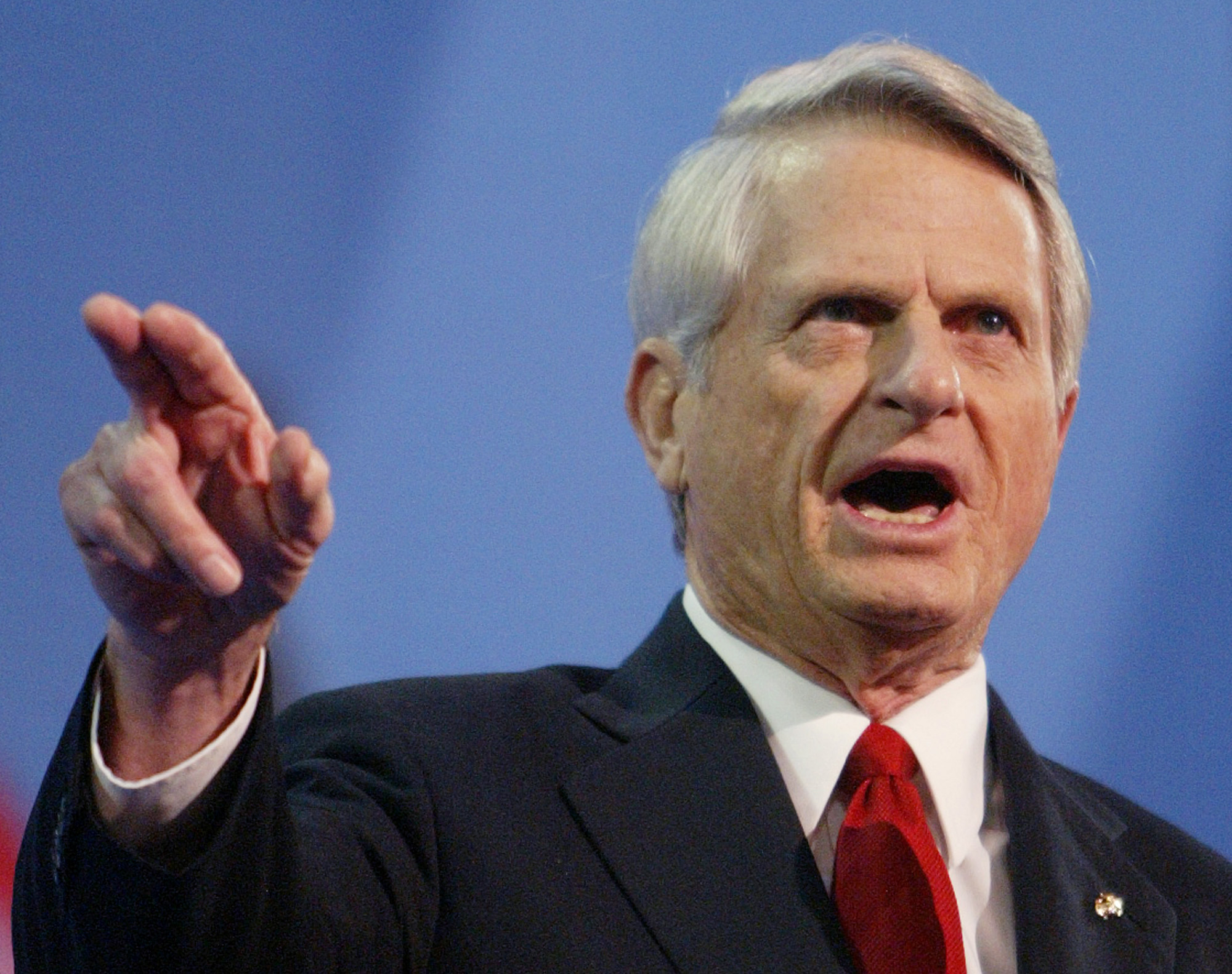 Then-Sen. Zell Miller, D-Ga., delivers the keynote address at the Republican National Convention, Sept.1, 2004, in New York. Former Sen. Zell Miller calls Hillary Clinton a ``warrior'' and heralds Barrack Obama's convention address as ``one of the best speeches I've ever heard.'' But that's about where the praise for his party ends in ``A Deficit of Decency,'' the latest book by the lifelong Democrat whose fiery keynote address at the Republican National Convention was received as heroic by some and treacherous by others. (AP Photo/Joe Cavaretta, File)