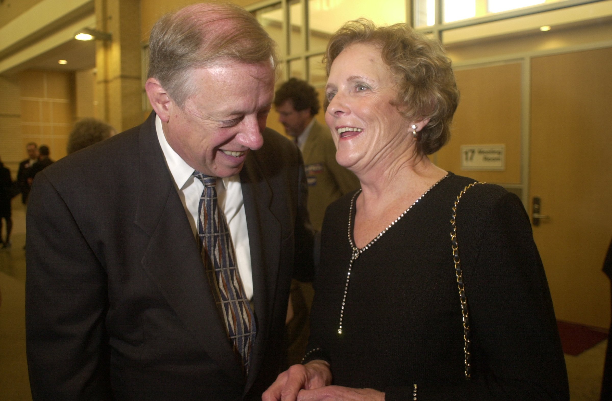 Staff Photo by Rebecca Reid /
Phil Bredesen laughs with Marilyn Lloyd, a former Congresswoman, at the Kefauver Dinner, a democratic fund raiser held at the Chattanooga Convention Center.