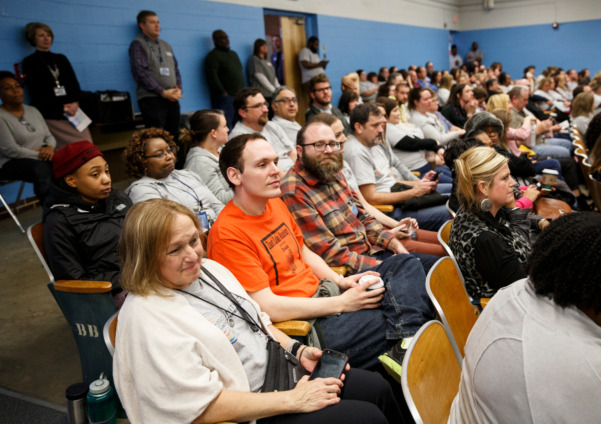 Hundreds of Hamilton County educators gather for the Hamilton County Opportunity Zone's second Urban Teacher Institute at Brainerd High School on Friday, Jan. 4, 2019, in Chattanooga, Tenn.