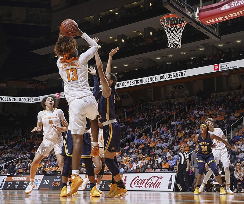 Tennessee freshman Jazmine Massengill shoots a fadeaway jumper for two points during the Lady vols' 98-77 home win against Murray State on Dec. 28.