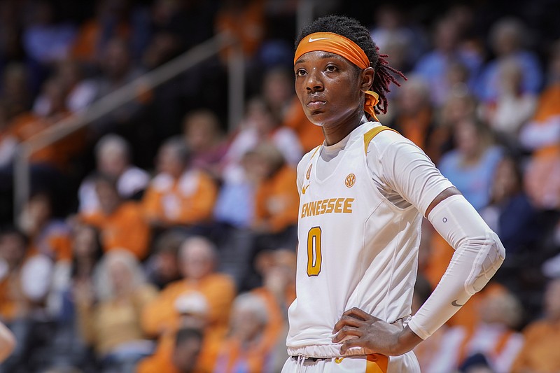 Tennessee's Rennia Davis reacts after being called for a foul during Sunday's game against Missouri at Thompson-Boling Arena in Knoxville.