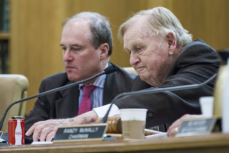 An aging state Sen. Doug Henry, D-Nashville, right, is shown during his final term in the Tennessee Senate.