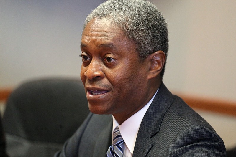 Raphael Bostic, president of the Federal Reserve Bank of Atlanta, speaks with the editorial board at the Chattanooga Times Free Press in Chattanooga, Tennessee, Wednesday, Jan. 9, 2019.  / Staff photo by Erin O. Smith