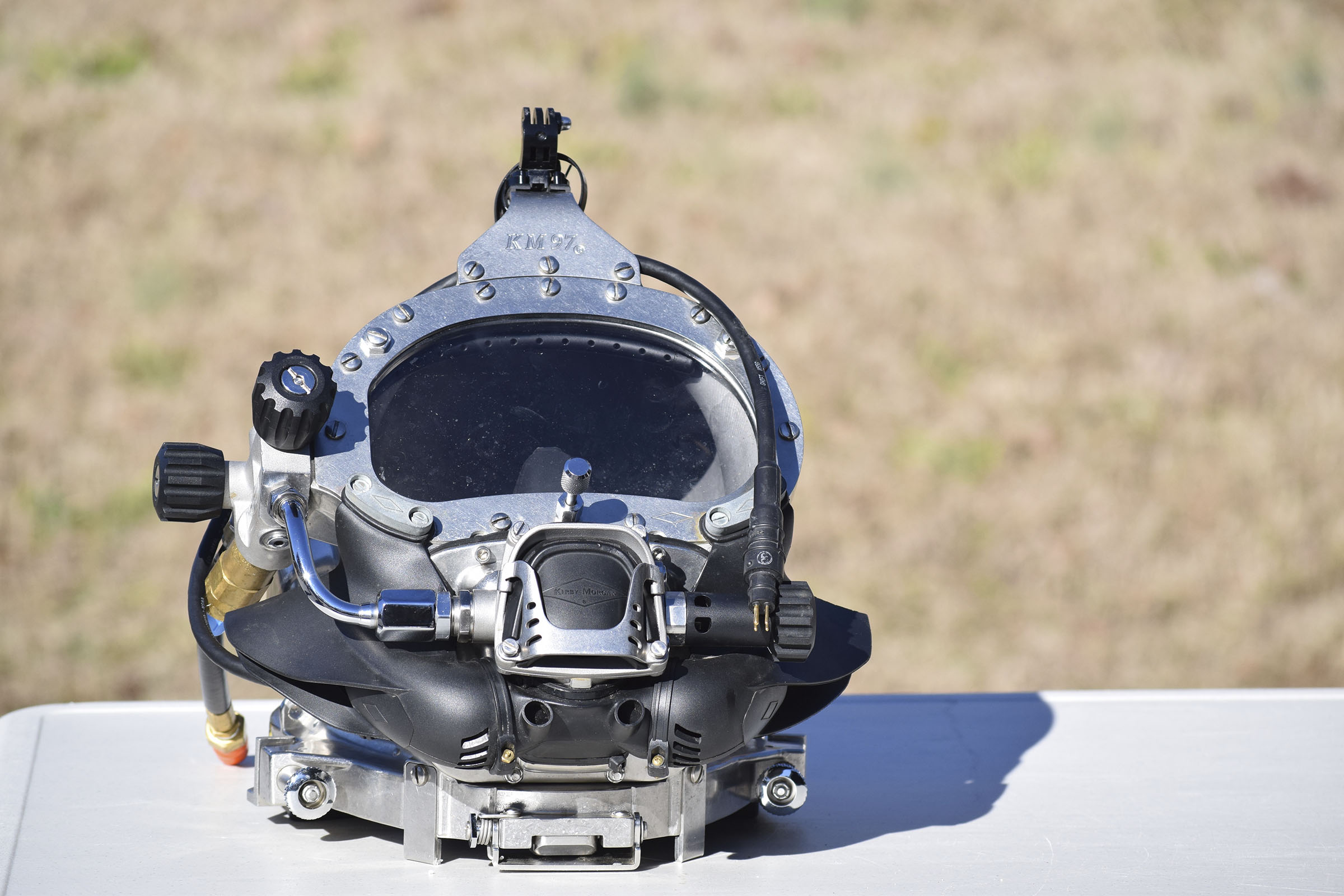 Staff photo by Ben Benton /
Hamilton County Sheriff's Office forensic divers wearing dry suits don helmets like this to enables them to breathe, stay as warm as possible and talk to others while conducting searches under water.