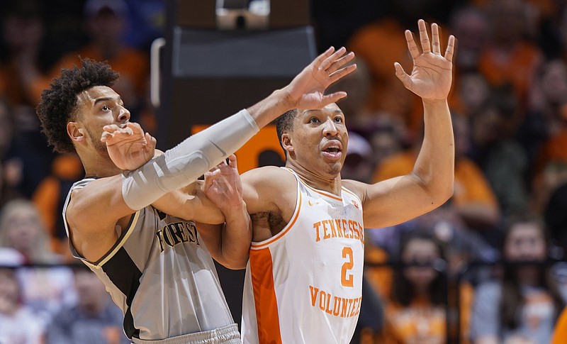 Tennessee's Grant Williams had 22 points and another double double against the Demon Deacons of Wake Forest at Thompson-Boxing Arena Saturday afternoon. / Photo by Patrick Murphy-Racey