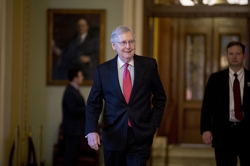 Senate Majority Leader Mitch McConnell of Ky. walks back to his office after speaking on the Senate floor on Capitol Hill in Washington, Thursday, Jan. 10, 2019. (AP Photo/Andrew Harnik)

