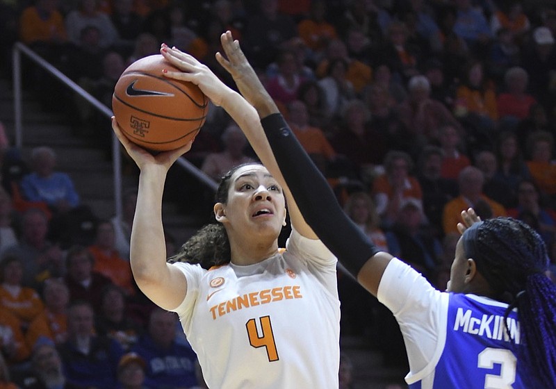 Tennessee forward Mimi Collins shoots over Kentucky forward Keke McKinney during a game in Knoxville in January.

