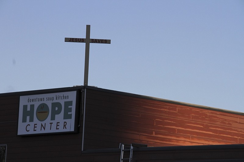 This Nov. 1, 2018, file photo shows the Hope Center women's shelter in downtown Anchorage, Alaska. A federal judge in Alaska will hear arguments Friday, Jan. 11, 2019, in a lawsuit filed by the faith-based shelter against the city over a requirement that it accept transgender women. Alliance Defending Freedom, a conservative Christian law firm, is seeking a preliminary injunction to stop the city from applying its gender identity law to the Hope Center shelter. (AP Photo/Mark Thiessen,File)

