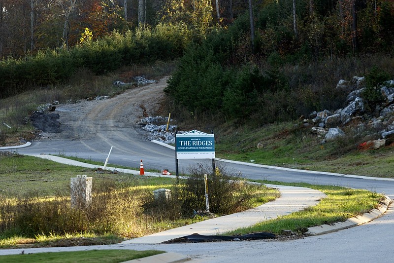 A road that has been the subject of controversy is seen in the Black Creek Mountain development Tuesday, Nov. 10, 2015, in Chattanooga, Tenn.