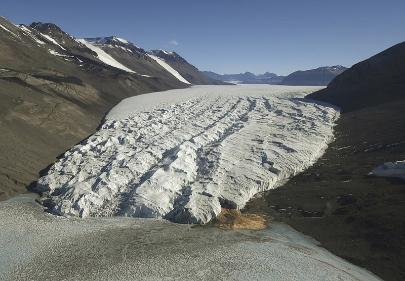 This Nov. 11, 2016, file photo shows the Taylor Glacier near McMurdo Station, Antarctica. According to a new study published Monday, Jan. 14, 2019, in Proceedings of the National Academy of Sciences, Antarctica is melting more than six times faster than it did in the 1980s. (Mark Ralston/Pool Photo via AP, File)