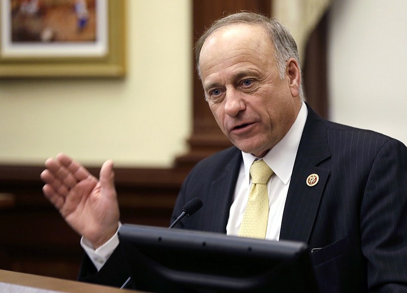 FILE - In this Jan. 23, 2014, file photo, Rep. Steve King, R-Iowa, of Iowa speaks in Des Moines. A senior member of the Congressional Black Caucus is pushing formal punishment for King over his comments about white supremacy. Illinois Democrat Bobby Rush said Monday, Jan. 14, 2019, that he will introduce a censure resolution over the Iowa Republican's remarks to the New York Times. (AP Photo/Charlie Neibergall, File)

