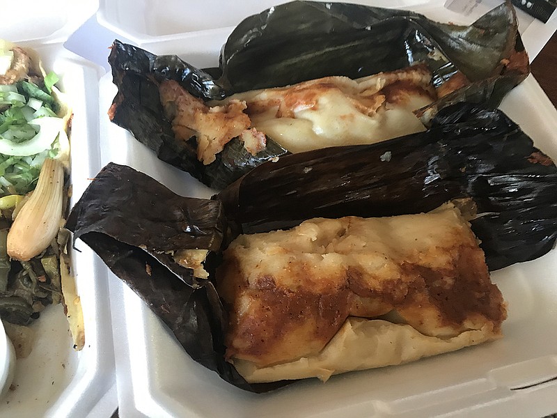 Pork and chicken tamales are offered. According to the server, sometimes the chicken tamales are made with bones in the meat, adding to the flavor. Others are made with the white meat of the breast, which is how these were made. An order of two was $4.