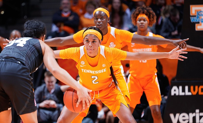 Tennessee sophomore guard Evina Westbrook, shown during a home loss to Stanford in December, led the Lady Vols with 19 points in their 86-65 loss at Alabama on Thursday night. The Lady Vols have lost four straight games for the first time since 1970.