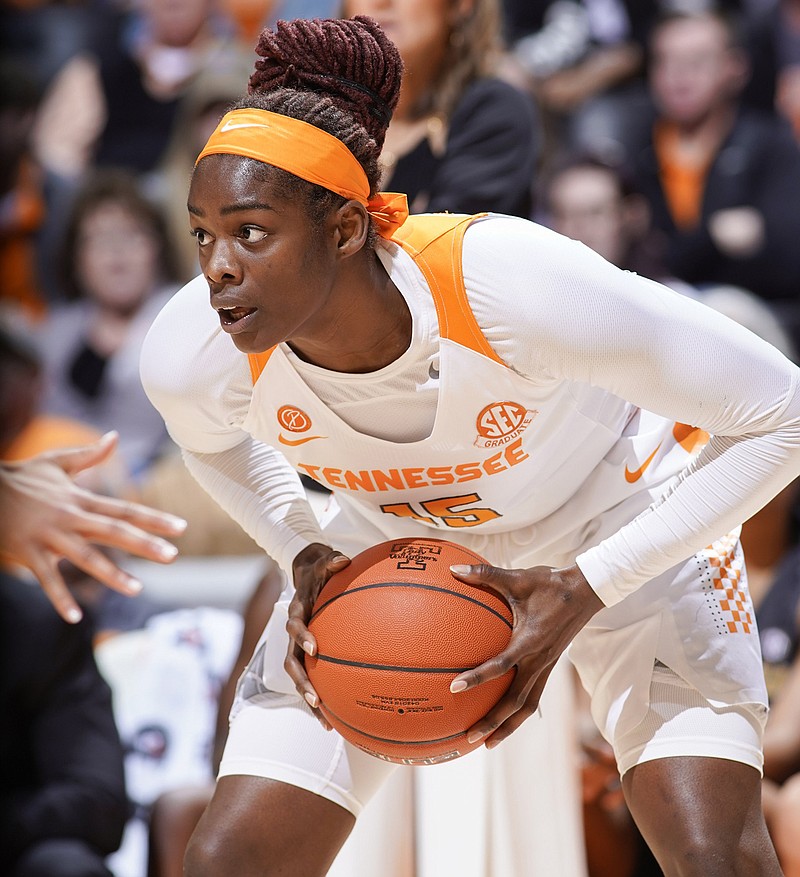 Tennessee's Cheridene Green looks for an open teammate during a 66-64 home loss to Missouri on Jan. 6. Green, a senior, scored 20 points and grabbed eight rebounds in her final home game Thursday night as the Lady Vols lost 76-69 to Vanderbilt.