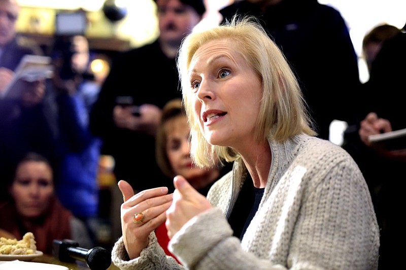 Sen. Kirsten Gillibrand, D-N.Y., meets with residents at the Pierce Street Coffee Works cafe', in Sioux City, Iowa, Friday, Jan. 18, 2019. Gillibrand is on a weekend visit to Iowa, after announcing that she is forming an exploratory committee to run for President of the United States in 2020. (AP Photo/Nati Harnik)

