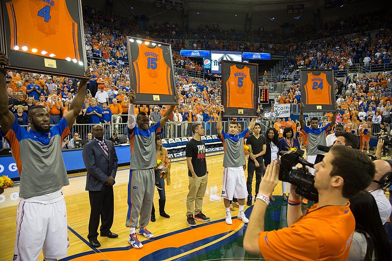 Tennessee on Monday became the first SEC men's basketball program other than Kentucky to earn an Associated Press No. 1 ranking since the 2013-14 Florida Gators, who were led by the senior quartet of Patric Young (4), Will Yeguete (15), Scottie Wilbekin (5) and Casey Prather (24). (University of Florida photo)