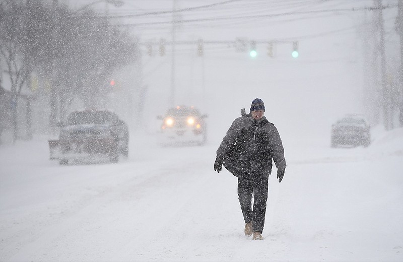 Central New York endures a snow storm with arctic like temperatures and wind in Syracuse Sunday, Jan. 20, 2019. (Dennis Nett/The Post-Standard via AP)

