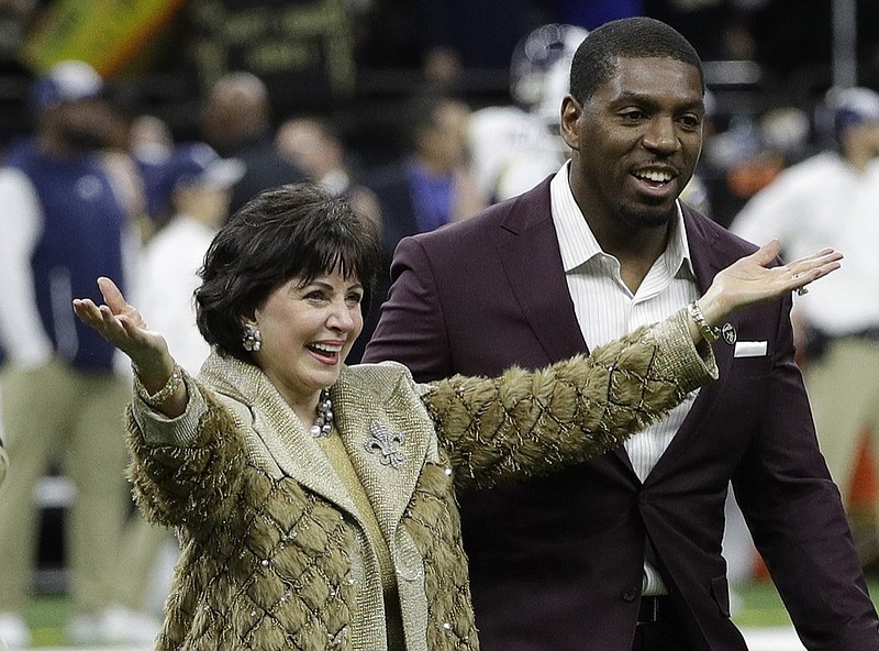 New Orleans Saints owner Gayle Benson is introduced before the NFL football NFC championship game against the Los Angeles Rams, Sunday, Jan. 20, 2019, in New Orleans. (AP Photo/David J. Phillip)

