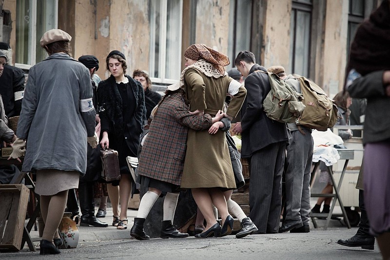 Extras on the set of "Who Will Write Our History" for a Warsaw Ghetto street scene. / Facebook.com/Anna Wloch photo