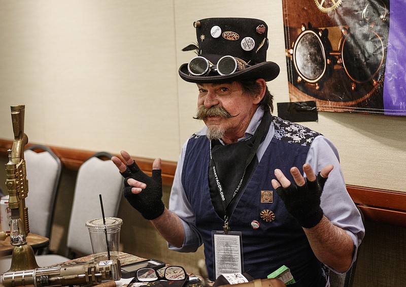 Bill Harrison sells steampunk-themed weapons for cosplaying at the 2018 Chattacon.