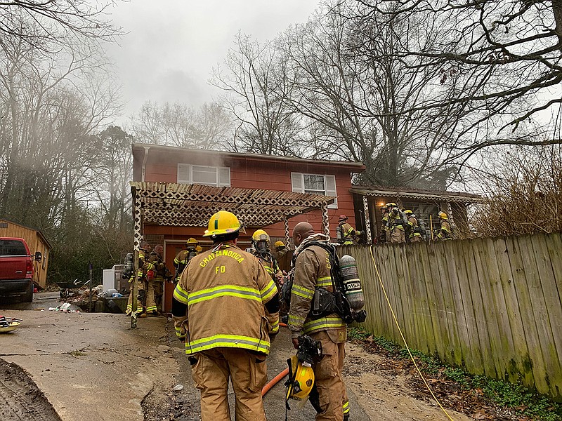 Chattanooga firefighters respond to a house fire Wednesday, Jan. 23, 2019, in the 3000 block of Lightfoot Mill Road. (Photo credit: Bruce Garner/Chattanooga Fire Department)