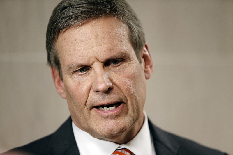 Tennessee Gov. Bill Lee answers questions after the first meeting of his cabinet, Tuesday, Jan. 22, 2019, in Nashville, Tenn. (AP Photo/Mark Humphrey)