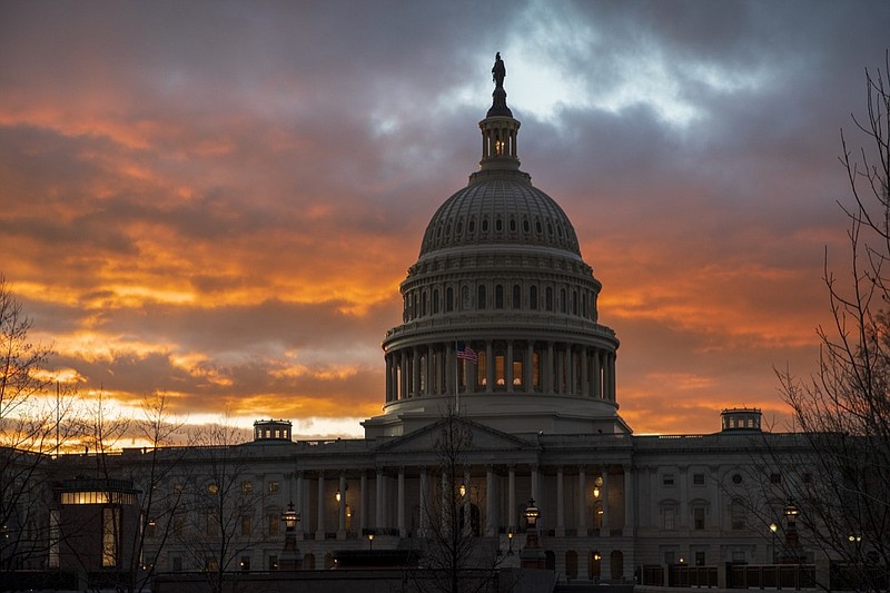 The Capitol is seen at sunset after the Senate rejected competing Democratic and Republican proposals for ending the partial government shutdown, which is the longest in the nation's history, in Washington, Thursday, Jan. 24, 2019. (AP Photo/J. Scott Applewhite)