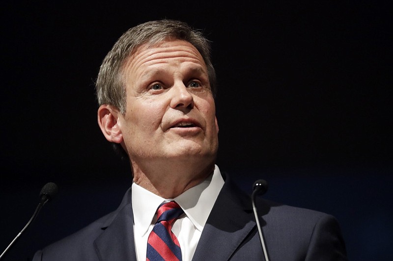 Tennessee Gov. Bill Lee delivers his inaugural address after taking the oath of office in War Memorial Auditorium Saturday, Jan. 19, 2019, in Nashville, Tenn. (AP Photo/Mark Humphrey)

