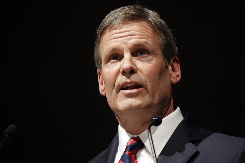 Tennessee Gov. Bill Lee delivers his inaugural address after taking the oath of office in War Memorial Auditorium Saturday, Jan. 19, 2019, in Nashville, Tenn. (AP Photo/Mark Humphrey)

