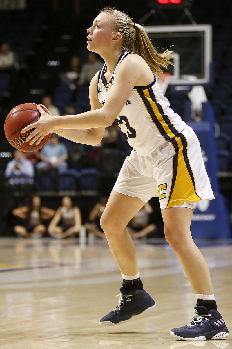 UTC guard Lakelyn Bouldin lines up a shot during a home game against Western Carolina on Jan. 31. In the Mocs' 61-54 loss Thursday night at Furman, Bouldin scored 16 points to lead UTC.