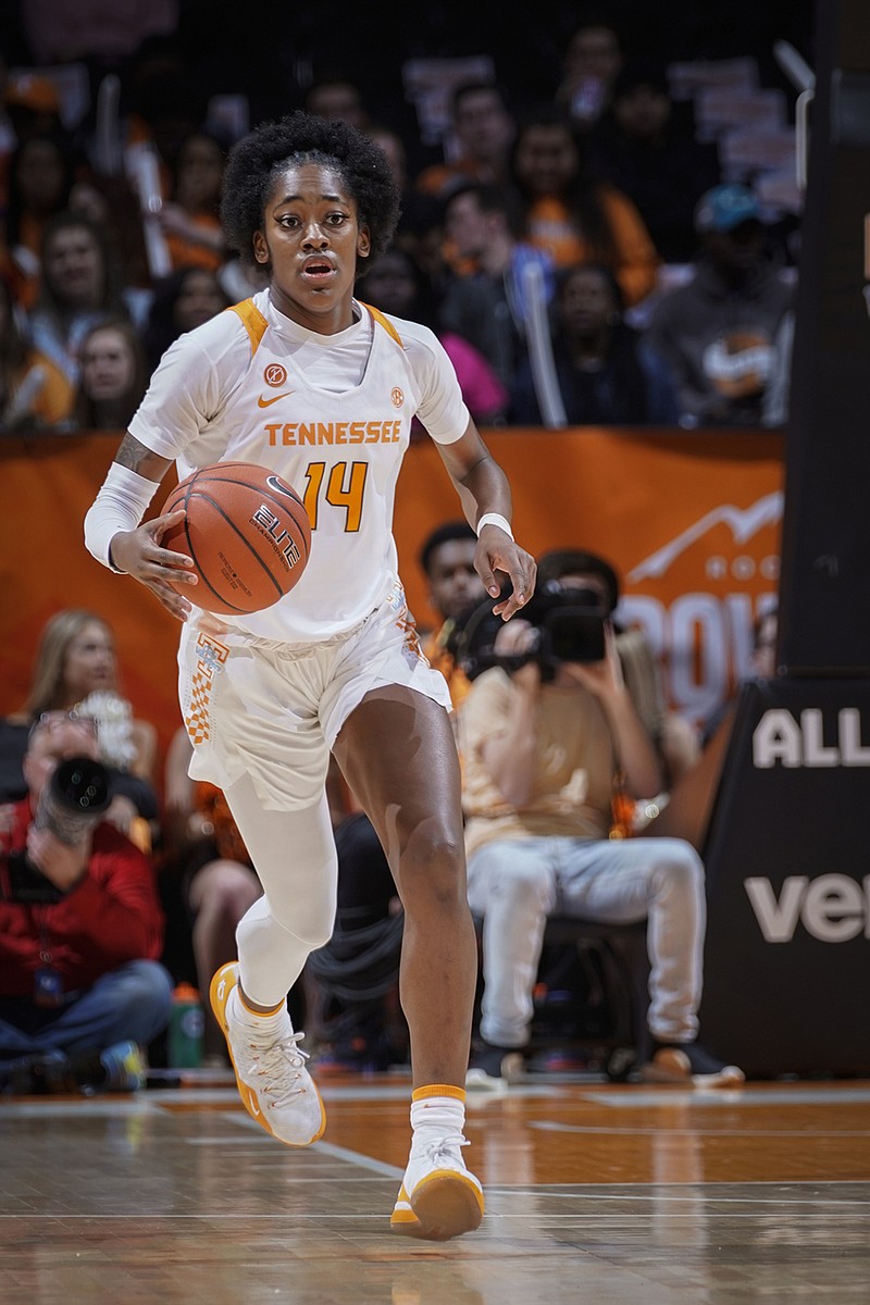 Tennessee's Zaay Green brings the ball upcourt against Florida on Thursday night in Knoxville.